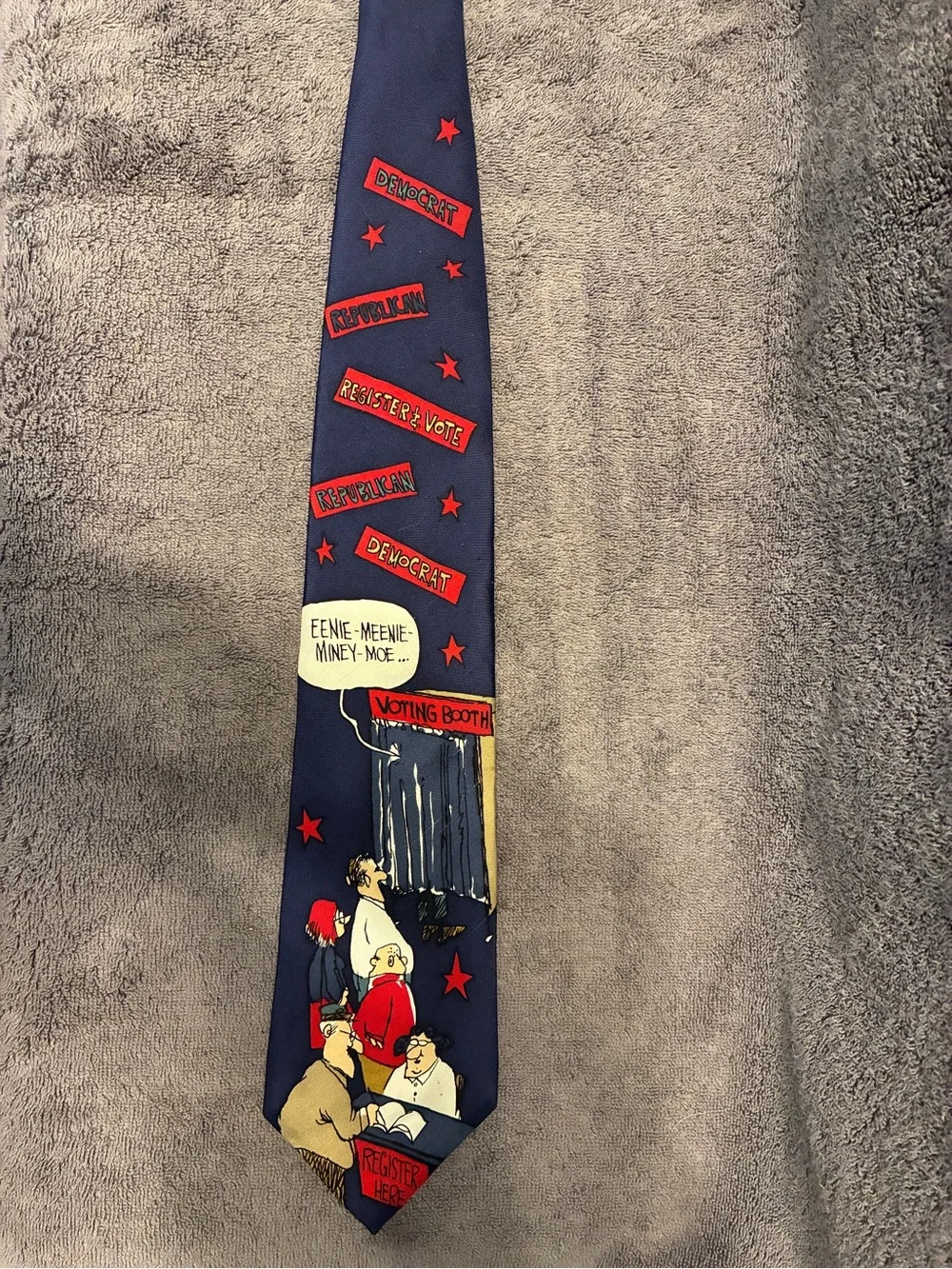 Vintage TeeHee Political Humor Necktie 100% Silk 90s Satire Novelty Navy & Red
